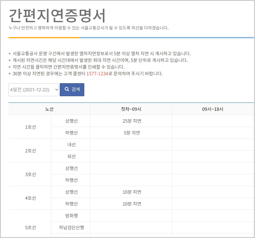 지하철 간편지연증명서