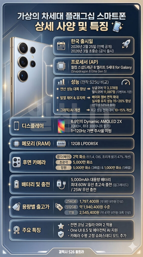 갤럭시 S26 울트라 성능 및 스펙